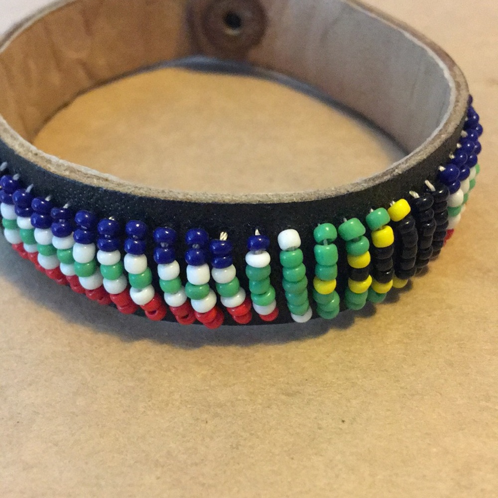 Vintage leather beaded Rasta BoHo bracelet INDIAN MEXICAN